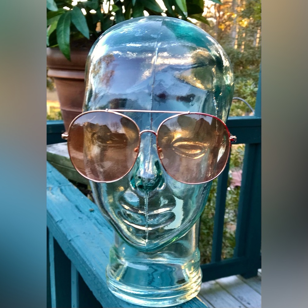 2/$10 Ladies Gold Tin Fram Aviator Style Sunglasses Tinted Lenses Adult One Size